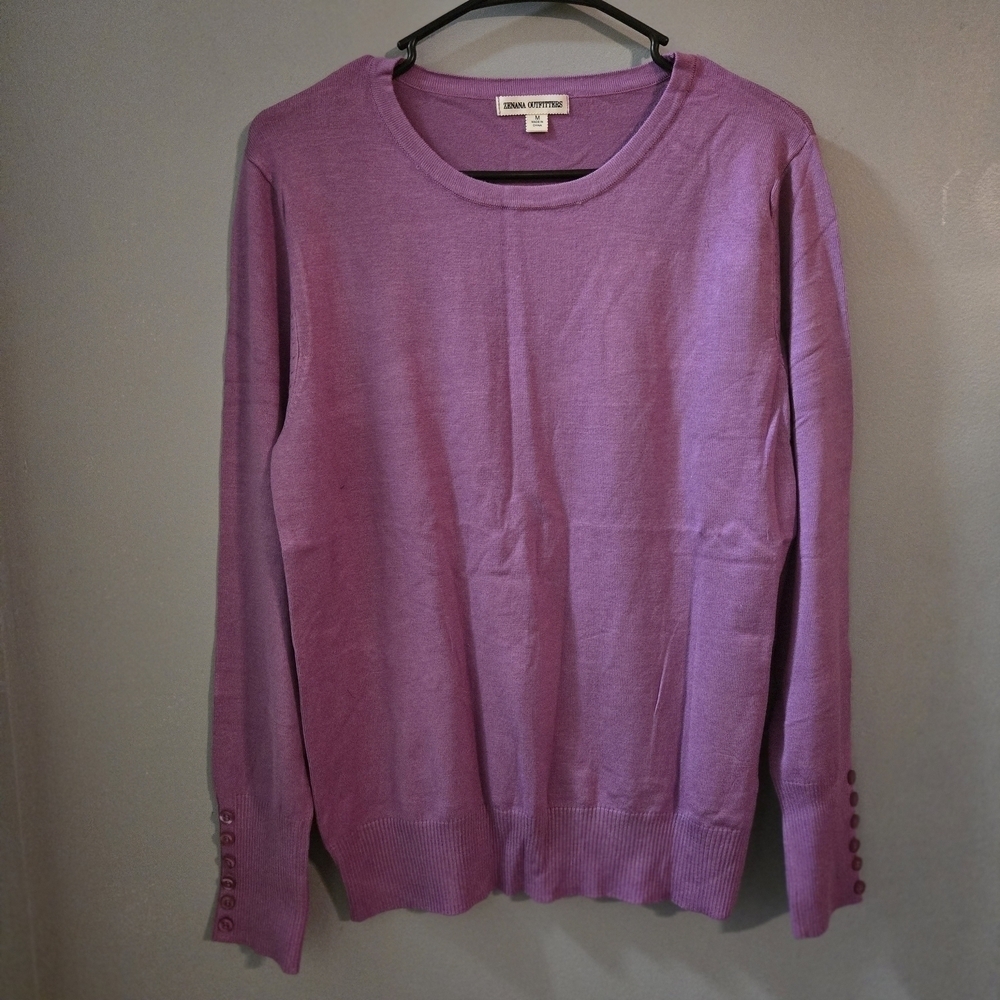 NWT Zenana Dark Mauve Crew Neck Sweater With Button Detail On Sleeve Relaxed Fit